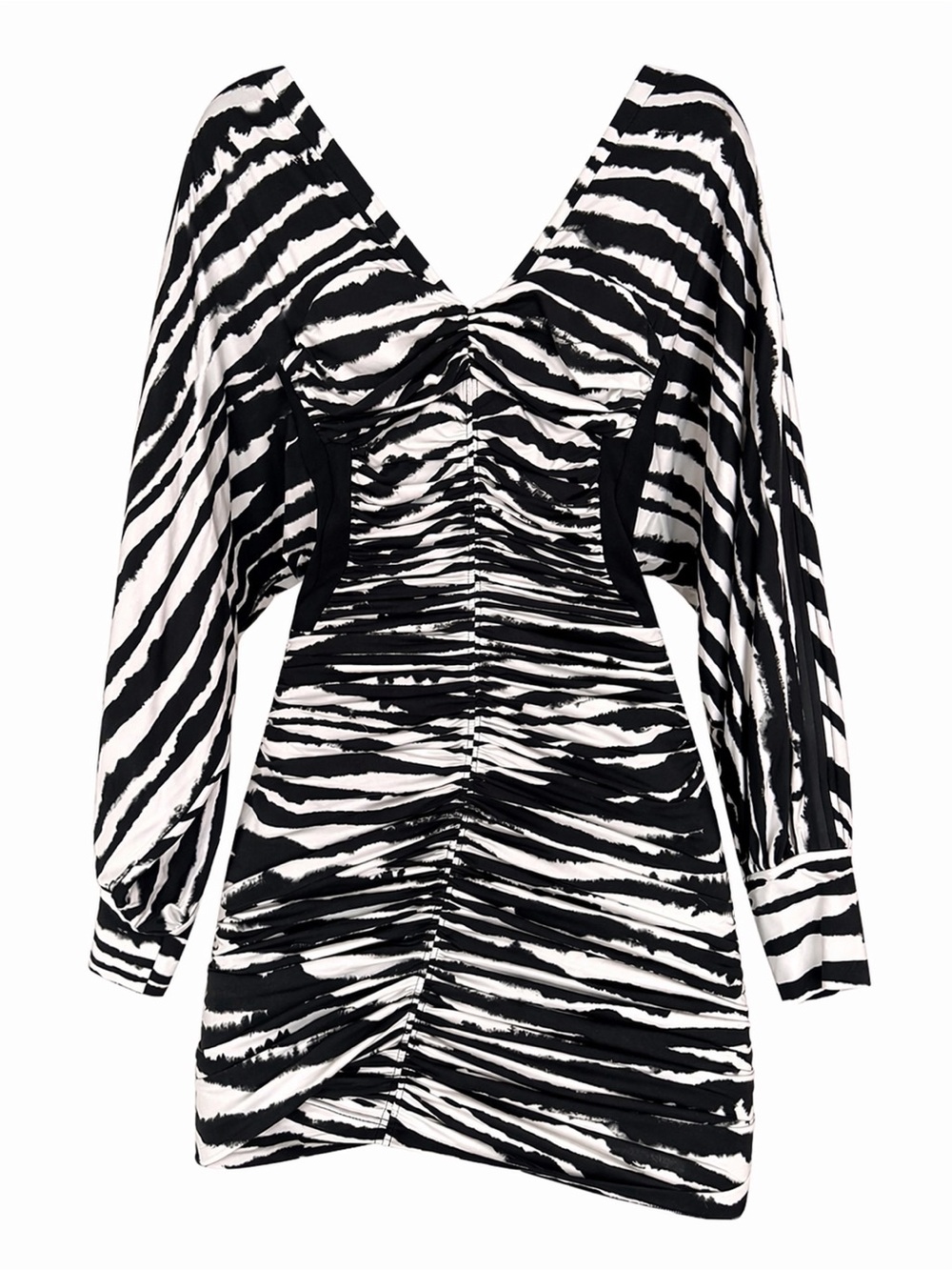 Burberry Black and White Zebra-Print V-Neck Dress